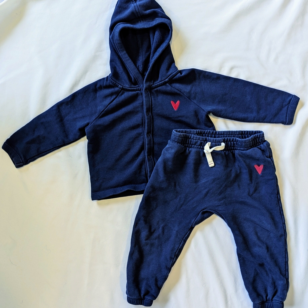 Primary blue jogger set with heart appliqué